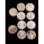 10 SILVER 999 COINS INCLUDES CORONATION ANNIVERSARY OF QUEEN ELIZABETH II 20 DOLLAR COIN PLUS