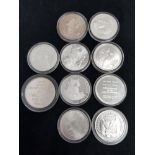 10 MISCELLANEOUS SILVER 999 NOVELTY COINS INCLUDES LIBERTY JUSTICE AND LAKOTA PLUS USA FIRST STEPS