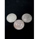 3 SILVER UNITED STATES OF AMERICA 1 DOLLAR COINS DATES 1899 1898 1897