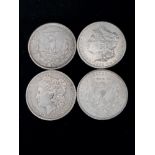 4 SILVER UNITED STATES OF AMERICA 1 DOLLAR COINS DATED 1900 1901 1902 AND 1904