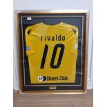 FRAMED RIVALDO NUMBER 10 FOOTBALL SHIRT WORN BY THE PLAYER FOR AEK ATHENS SEASON 2007-2008