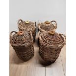 4 WICKER COVERED FLAGONS