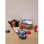 ASSORTED ITEMS SUCH AS ORIENTAL SOUP BOWL AND PORCELAIN SPOON ETC