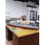 VERY LARGE SCRATCH BUILT HMS SHEFFIELD BRITISH MODEL SHIP ON STAND WITH REMOTE CONTROL