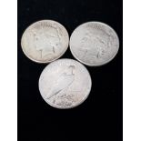 3 SILVER UNITED STATES OF AMERICA LIBERTY 1 DOLLAR COINS DATED 1926 1927 AND 1928