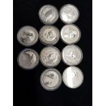 10 SILVER 999 ELIZABETH II AUSTRALIA 1 DOLLAR COINS ALL WITH THE AUSTRALIAN NATIVE BIRD THE