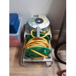 METAL 2 STEP PLATFORM STAND TOGETHER WITH HOSE ON REEL WITH SPARE HOSE PIPE