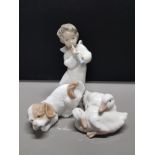 LLADRO FIGURE 4540 ANGEL PLAYING FLUTE AND 2 NAO BY LLADRO ANIMAL ORNAMENTS DOG AND DUCKS