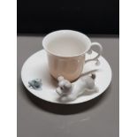 LLADRO 6042 DOG AND FROG CUP WITH SAUCER SIGNED ON BASE WITH ORIGINAL BOX