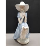 NAO BY LLADRO FIGURE GIRL SITTING IN SUMMER HAT