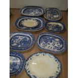 A LARGE QUANTITY OF BLUE AND WHITE MEAT PLATES