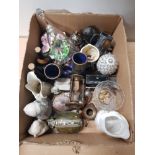 A BOX OF MISCELLANEOUS INC CHARACTER JUG MOTHER OF PEARL PILL BOX