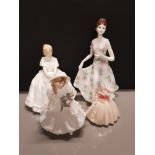 ROYAL WORCESTER FIGURE NAMED LUCY TOGETHER WITH 3 OTHER FIGURES SUCH AS ROYAL DOULTON HEATHER