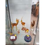 2 STRATHEARN GLASS PAPERWEIGHTS TOGETHER WITH 7 COLOURED GLASS ANIMAL ORNAMENTS MADE IN GERMANY 1969