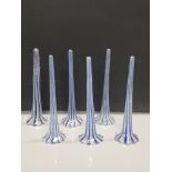 A SET OF 6 SALVIATI MURANO BLUE AND WHITE ZANFIRICO TINY EPERGNE TRUMPET VASES