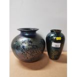 2 IRIDESCENT ROYAL BRIERLEY GLASS VASES