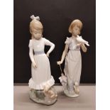 LLADRO FIGURE 7611 SUMMER STROLL SIGNED ON BOTTOM PLUS NAO BY LLADRO FIGURE GIRL WITH PUPPY