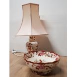 MASONS TABLE LAMP AND SHADE PLUS BOWL BOTH IN MANDALAY RED PATTERN