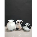 2 MDINA GLASS VASES TOGETHER WITH ISLAND STUDIO GLASS VASE