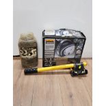 BOXED HALFORDS MULTI PURPOSE INFLATOR PLUS CAR LOCK AND TUB OF NAILS