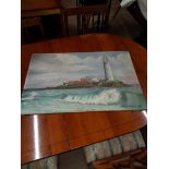 OIL ON BOARD WHITLEY BAY ST MARY'S LIGHTHOUSE SIGNED ERNEST J PETTERSON 1932