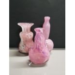 A SET OF 3 PINK STUDIO GLASS VASES