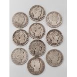 10 SILVER HALF DOLLAR COINS "IN GOD WE TRUST "DATES RANGING FROM 1894 TO 1915