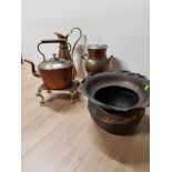 5 COPPER ITEMS INCLUDING KETTLE AND WATER JUG ETC