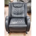 BLACK LEATHER DESIGNER ROCKING CHAIR WITH CHROME BASE