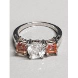 SILVER AND TOPAZ 3 STONE RING SIZE S