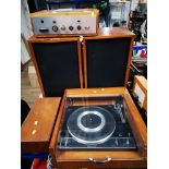 A PAIR OF SPEAKERS TOGETHER WITH ROGERS STEREO DULCI TUNING STEREO AND GARRARD TURNTABLE