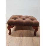 MAHOGANY FOOTSTOOL WITH BROWN BUTTONED FABRIC