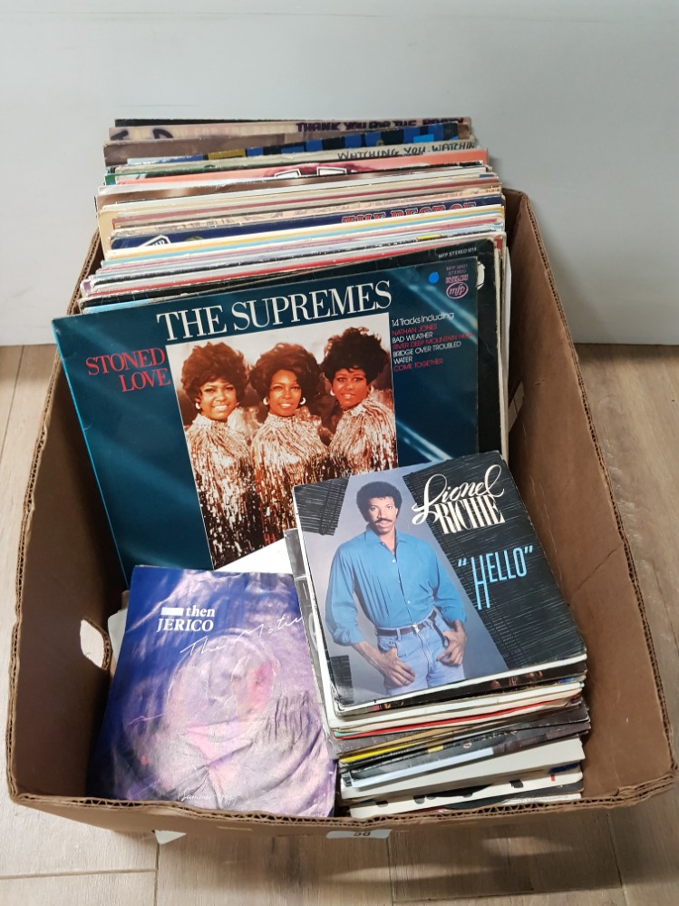 A BOX OF ASSORTED LP RECORDS TOGETHER WITH SINGLES