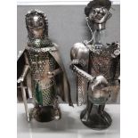2 MODERN METAL WINE BOTTLE HOLDERS IN THE STYLE OF MEDIEVAL KNIGHTS