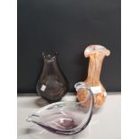 3 ASSORTED STUDIO GLASS VASES