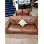 2 BROWN LEATHER SOFITALIA INTERNATIONAL SETTEES