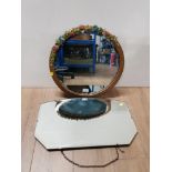 CIRCULAR ART NOUVEAU BARBOLA FRAMED MIRROR WITH BEVEL EDGE TOGETHER WITH VINTAGE BEVEL EDGED MIRROR