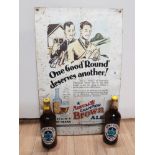 VINTAGE ORIGINAL METAL NEWCASTLE BROWN ALE ADVERTISING SIGN TOGETHER WITH 2 LIMITED EDITION