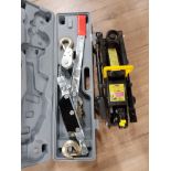 HYDRAULIC TROLLEY JACK TOGETHER WITH CABLE PULLER RATCHET LIFT IN CASE