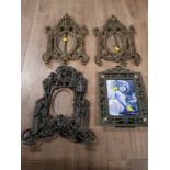 A PAIR OF BRASS PICTURE FRAMES TOGETHER WITH 2 OTHER PICTURE FRAMES