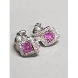 18CT WHITE GOLD AND PINK SAPPHIRE EARRINGS 7.5G GROSS WEIGHT