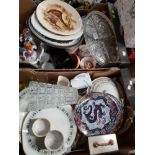 2 BOXES OF MISCELLANEOUS INC GLASS CLOCKS AND FIGURES ETC
