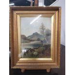 LAKE SCENE OIL ON CANVAS SIGNED M E W 1896