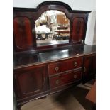 LARGE MAHOGANY EDWARDIAN SIDEBOARD BEVEL EDGED MIRROR BACK