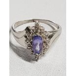 9CT IOLITE AND DIAMOND RING SIZE Q 2.7G