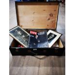 VINTAGE WOODEN TOOL CHEST CONTAINING LIFE MAGAZINES AND VINTAGE PHOTOS