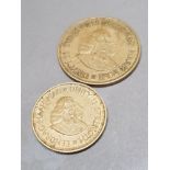 2 BRASS SOUTH AFRICAN COINS 1 CENT AND 1/2 CENT COIN