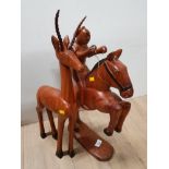 2 WOODEN FIGURES FROM CHAD AFRICA HORSE RIDER AND GAZELLE