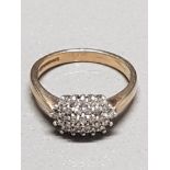 9CT GOLD DIAMOND CLUSTER RING APPROXIMATELY .20CTS SIZE I 2.3G