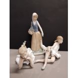 3 NAO BY LLADRO FIGURES "GIRL WITH GOOSE AND 2 BALLERINAS"